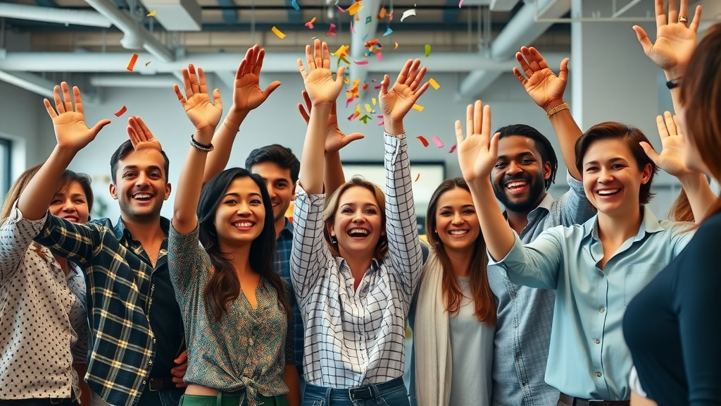 successful mlm team celebrating network marketing personal development