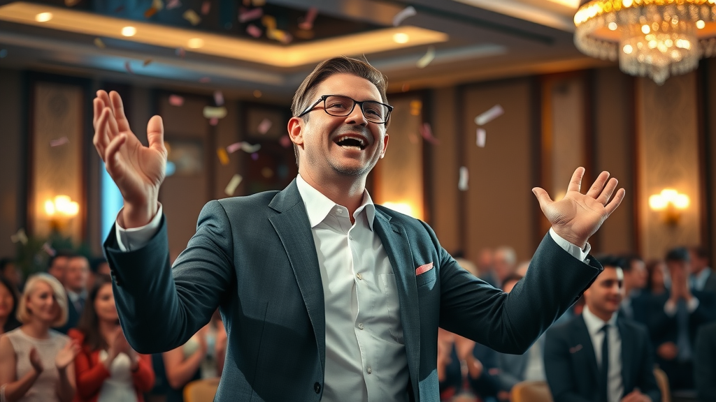 network marketing success victorious entrepreneur celebrating achievement