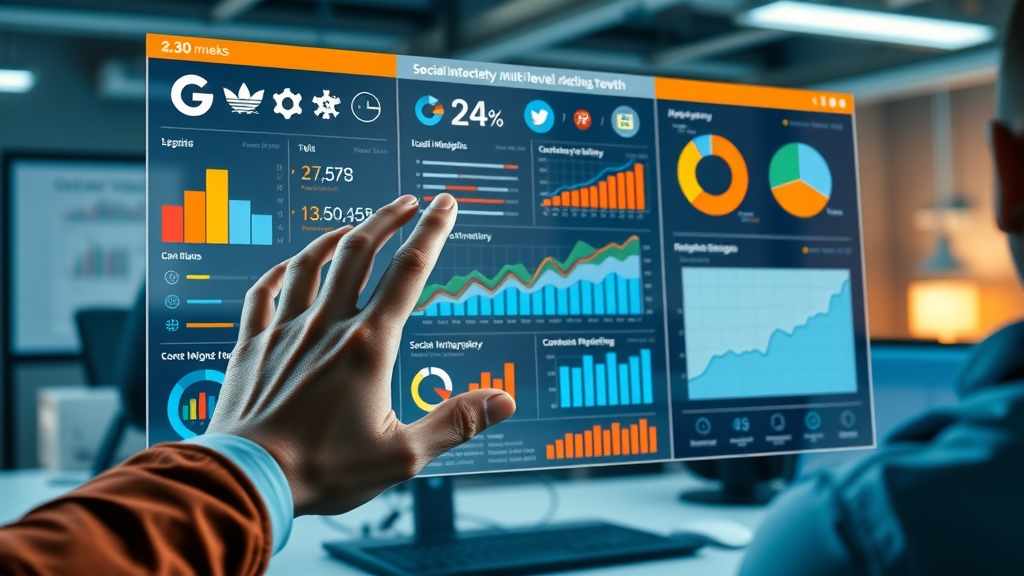 network marketing training, social media growth strategies infographic, multi-level marketing course dashboard