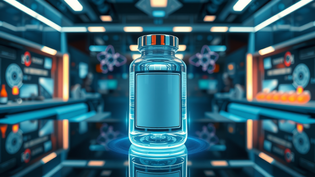 Futuristic supplement bottle of biolimitless cognitive enhancement, representing innovation in brain health and cognitive function.