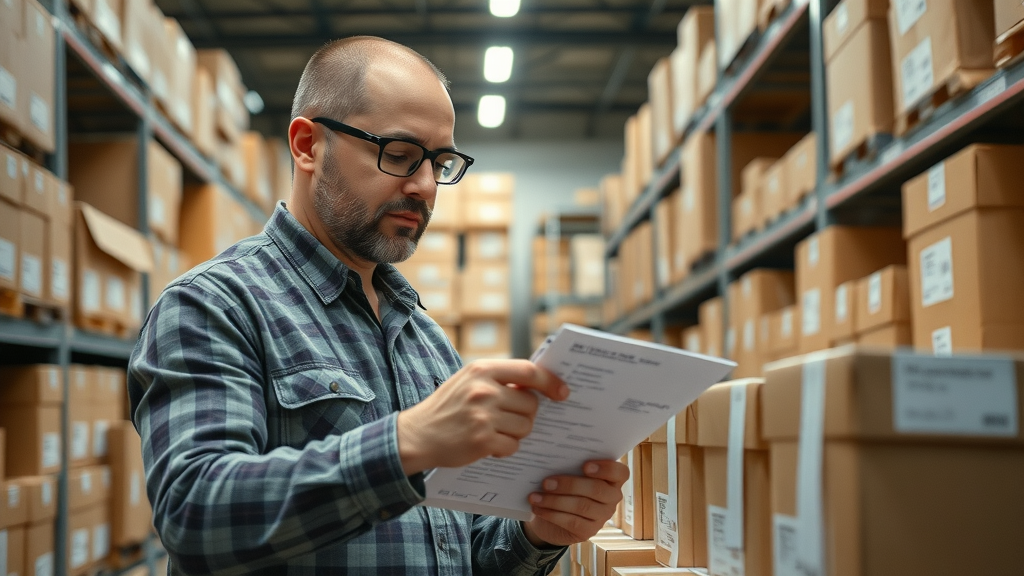 Diligent MLM distributor counting inventory in a well-organized storage space, reflecting adherence to the 70 rule for MLM business guides