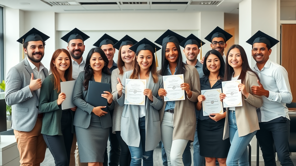 graduates of multi-level marketing courses, successful network marketers, certification group photo