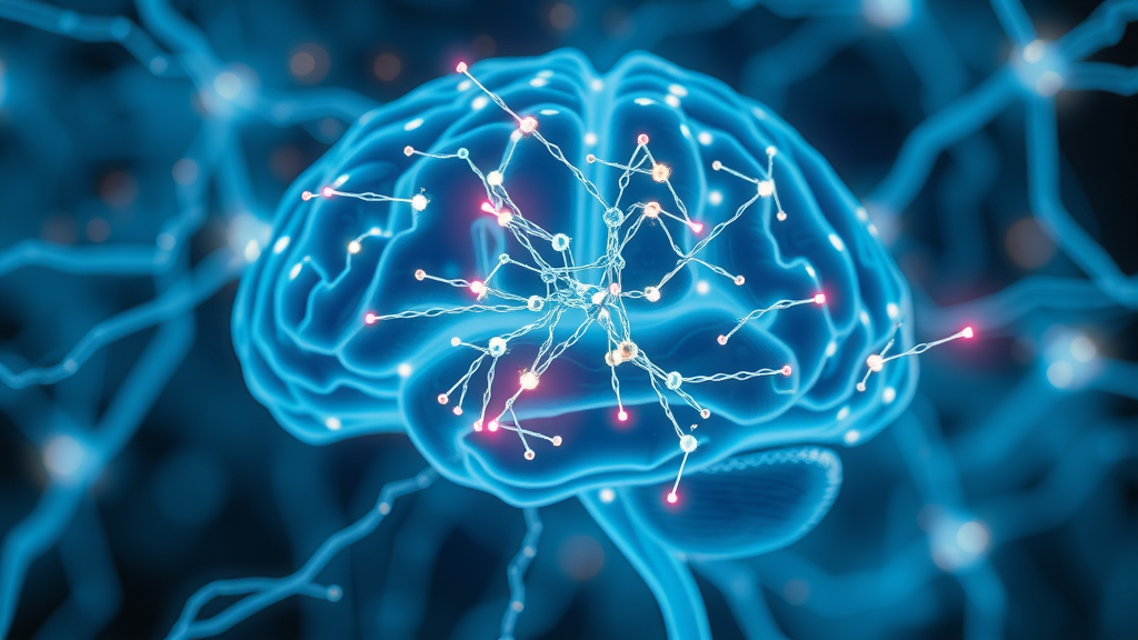 Futuristic visualization of glowing neurotransmitters demonstrating enhanced cognitive function from biolimitless cognitive enhancement.