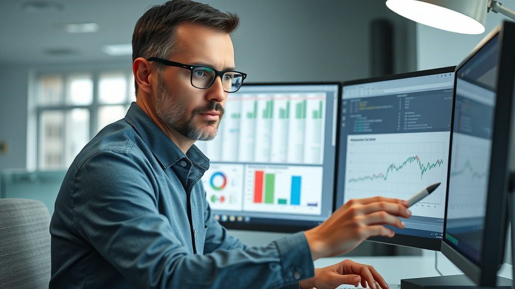 professional accountant using multi-level marketing tools for commission calculation on modern computer