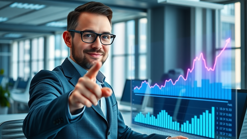 motivated analyst reviewing digital analytics and revenue charts using advanced marketing software