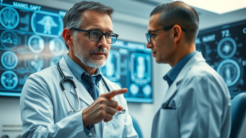 Doctor explains biolimitless side effect data to patient using digital displays