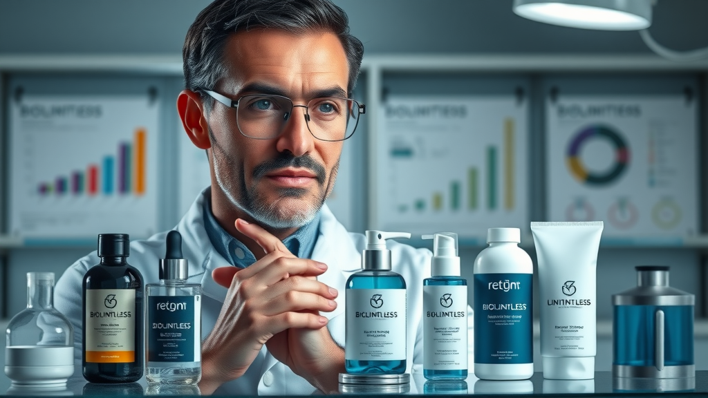 Thoughtful scientist holding Biolimitless vs competitors in research lab—comparing efficacy and human potential