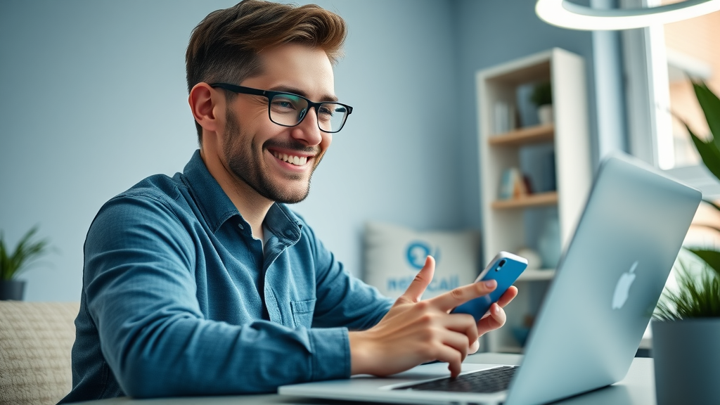 social media marketer creating mlm educational brand content on laptop