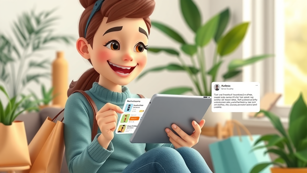 happy direct selling customer engaging with personalized product recommendations using multi-level marketing software
