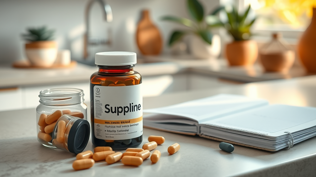 biolimitless supplement bottle and capsules next to a balanced breakfast and planner, symbolizing daily routine