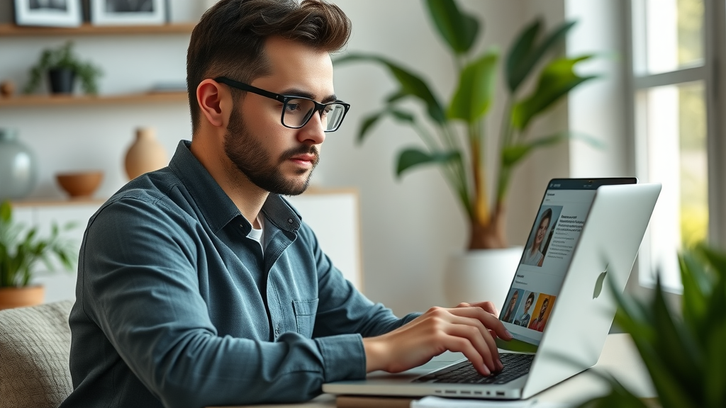 Entrepreneur designing an engaging fusion video email on a laptop using Talk Fusion