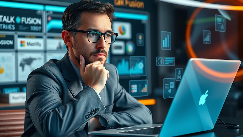 Marketing strategist integrating Talk Fusion video marketing elements with other campaign materials