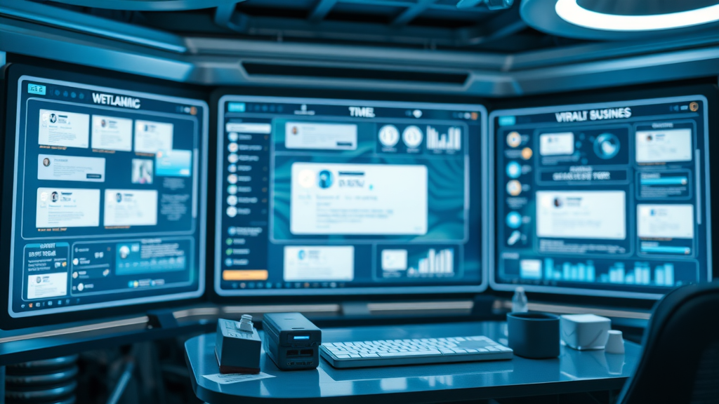 talk fusion video email technology, futuristic business dashboard with video previews and analytics