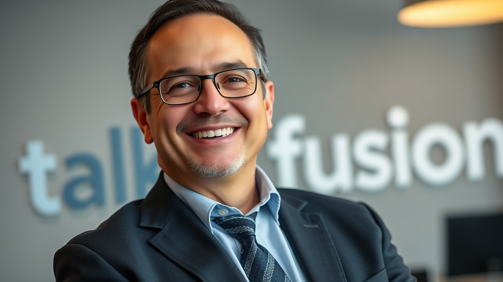 Bob Reina, founder of Talk Fusion, smiling confidently with subtle branding