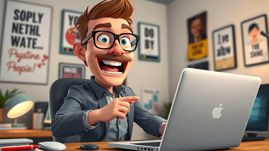 busy entrepreneur recording a fusion video email on laptop webcam, talk fusion video email, home office setup