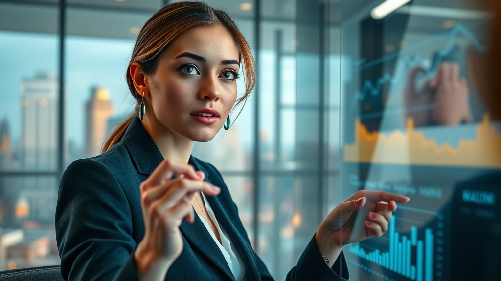 lev.ai AI tools dashboard with a professional woman analyzing predictive analytics for commercial real estate