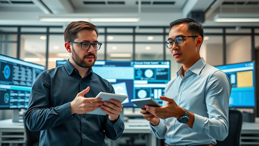lev.ai AI tools versus competitors: professionals evaluating real estate software features in a modern workspace