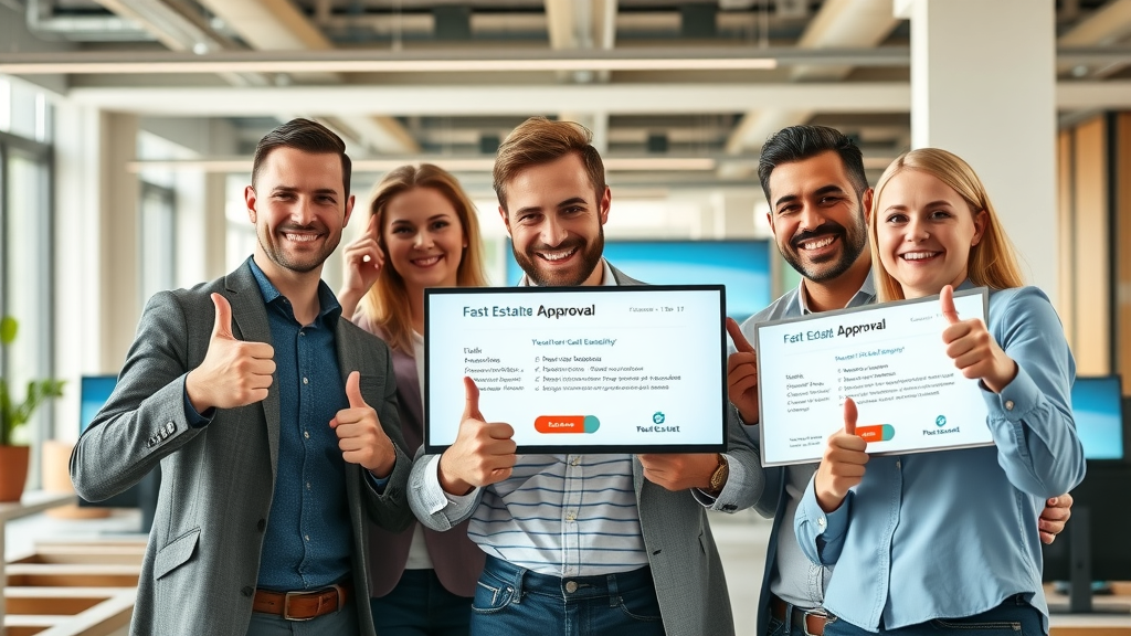Successful real estate team celebrating quick approval with lev.ai automation