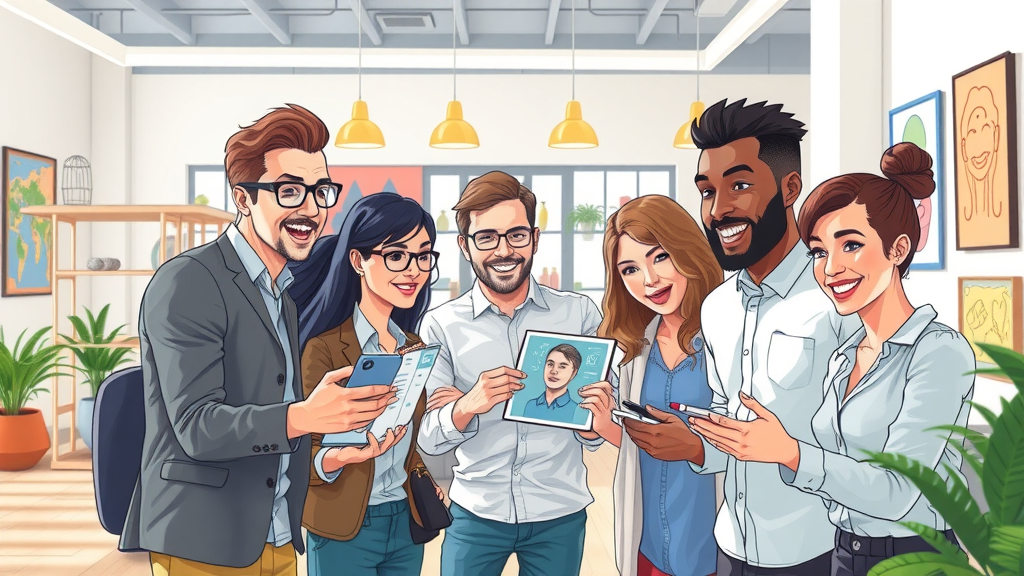 lev.ai benefits diverse creative team brainstorming with AI technology in a bright coworking office